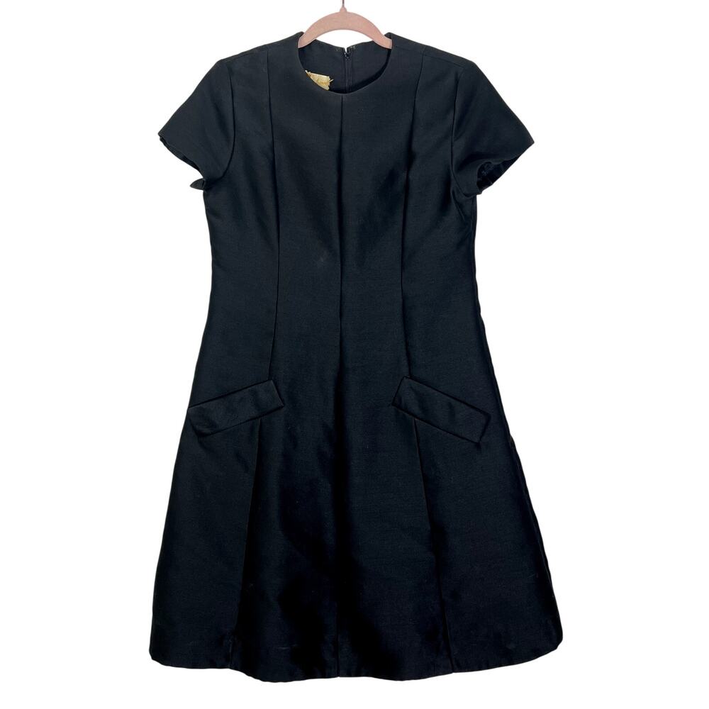 Vintage Saks Fifth Avenue Black Short Sleeve A-line 2 Pockets Midi Dress Size M
